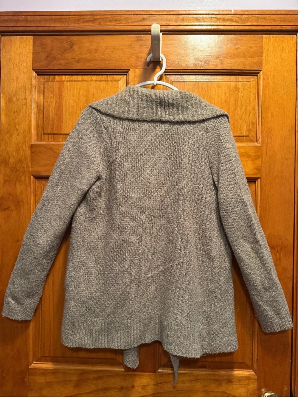 LOFT Taupe Ribbed Shawl Collar Open-Front Cardigan